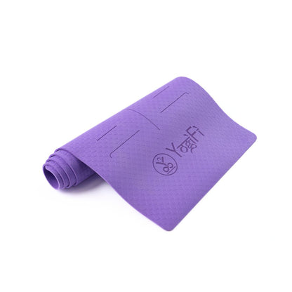 YogiFi Premium 6mm Anti Skid Mat + Mat holder belt | Alignment Lines | Purple - TPE