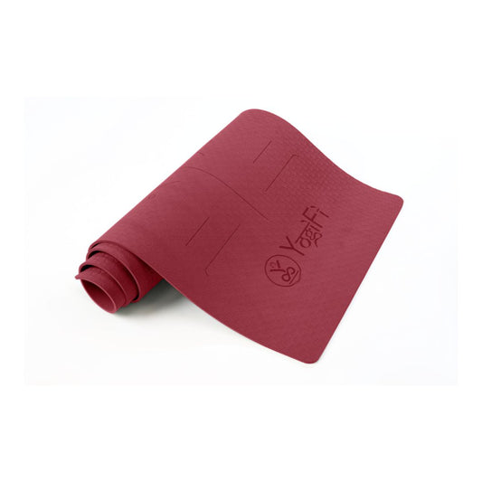 YogiFi Premium 6mm Anti Skid Mat + Mat holder belt | Alignment Lines | Wine Red - TPE