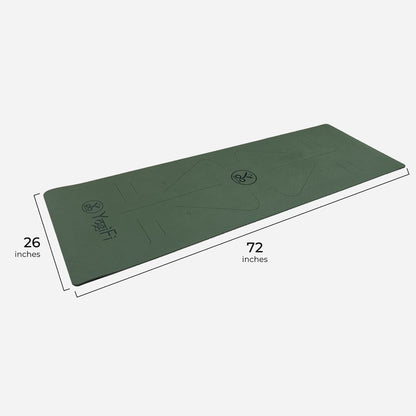 YogiFi Premium 6mm Anti Skid Mat + Mat holder belt | Alignment Lines | Army Green