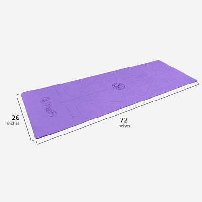 YogiFi Premium 6mm Anti Skid Mat + Mat holder belt | Alignment Lines | Purple - TPE