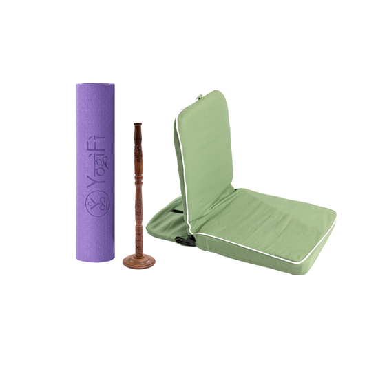 Balance and Bliss Yoga Kit | TPE 6 mm Yoga Mat + Meditation seat folding HQ + Trataka Stand Combo