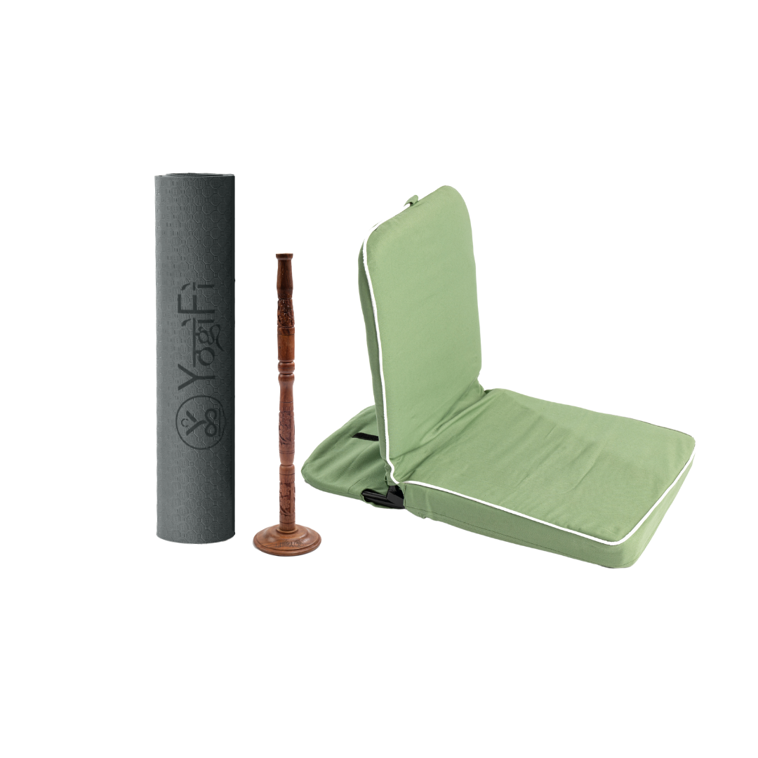 Balance and Bliss Yoga Kit | TPE 6 mm Yoga Mat + Meditation seat folding HQ + Trataka Stand Combo