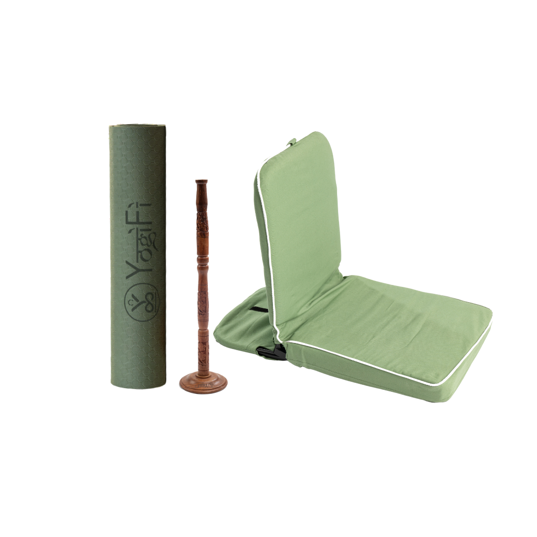 Balance and Bliss Yoga Kit | TPE 6 mm Yoga Mat + Meditation seat folding HQ + Trataka Stand Combo