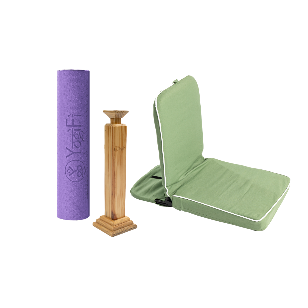 Balance and Bliss Yoga Kit | TPE 6 mm Yoga Mat + Meditation seat folding HQ + Trataka Stand Combo