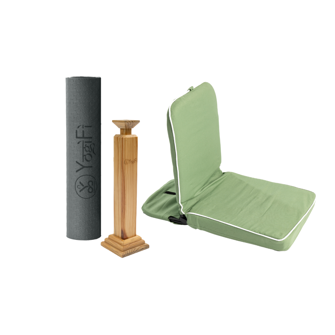 Balance and Bliss Yoga Kit | TPE 6 mm Yoga Mat + Meditation seat folding HQ + Trataka Stand Combo