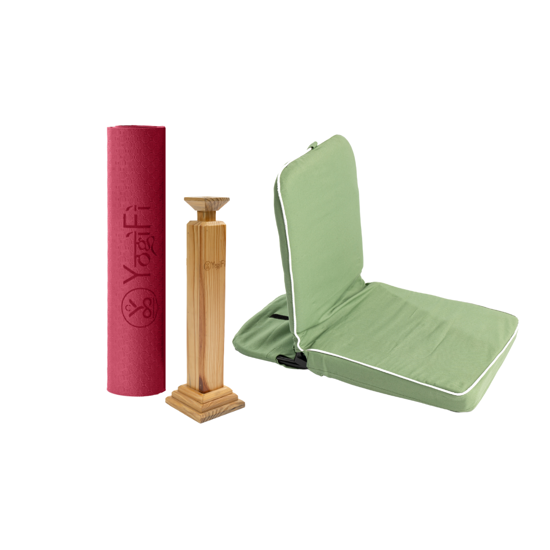 Balance and Bliss Yoga Kit | TPE 6 mm Yoga Mat + Meditation seat folding HQ + Trataka Stand Combo