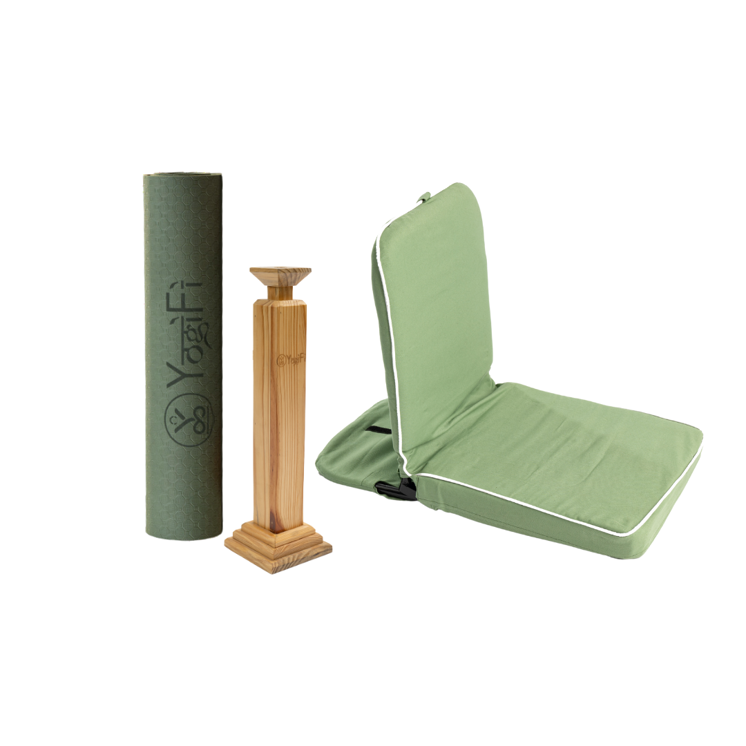 Balance and Bliss Yoga Kit | TPE 6 mm Yoga Mat + Meditation seat folding HQ + Trataka Stand Combo