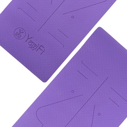 YogiFi Premium 6mm Anti Skid Mat + Mat holder belt | Alignment Lines | Purple - TPE