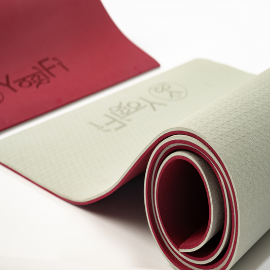 YogiFi Premium 6mm Anti Skid Mat | Dual Side Colour | Wine Red +Light Grey