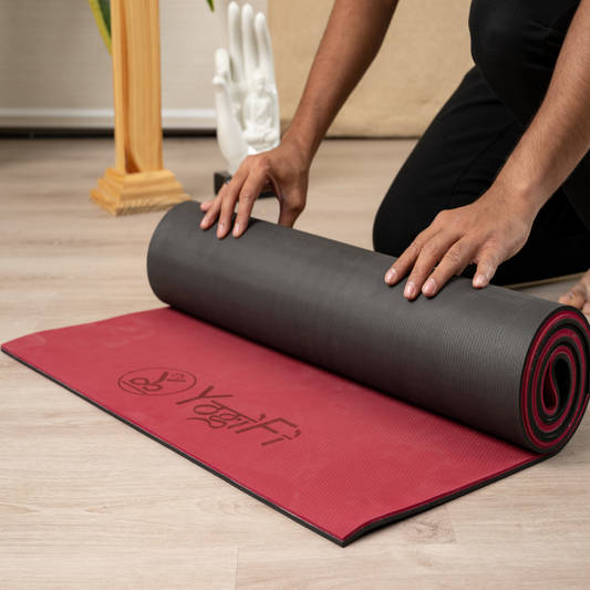 YogiFi Premium Mat – 6mm Anti Skid Mat for Yoga, Home Gym & Outdoor Workout for Men & Women, Easy to Roll – Red