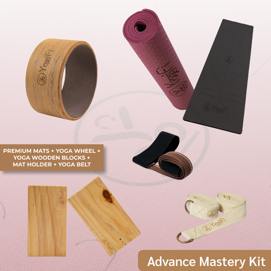 Advanced Yoga Mastery Kit | Mat, Blocks, Yoga Wheel, Belt & Mat holder